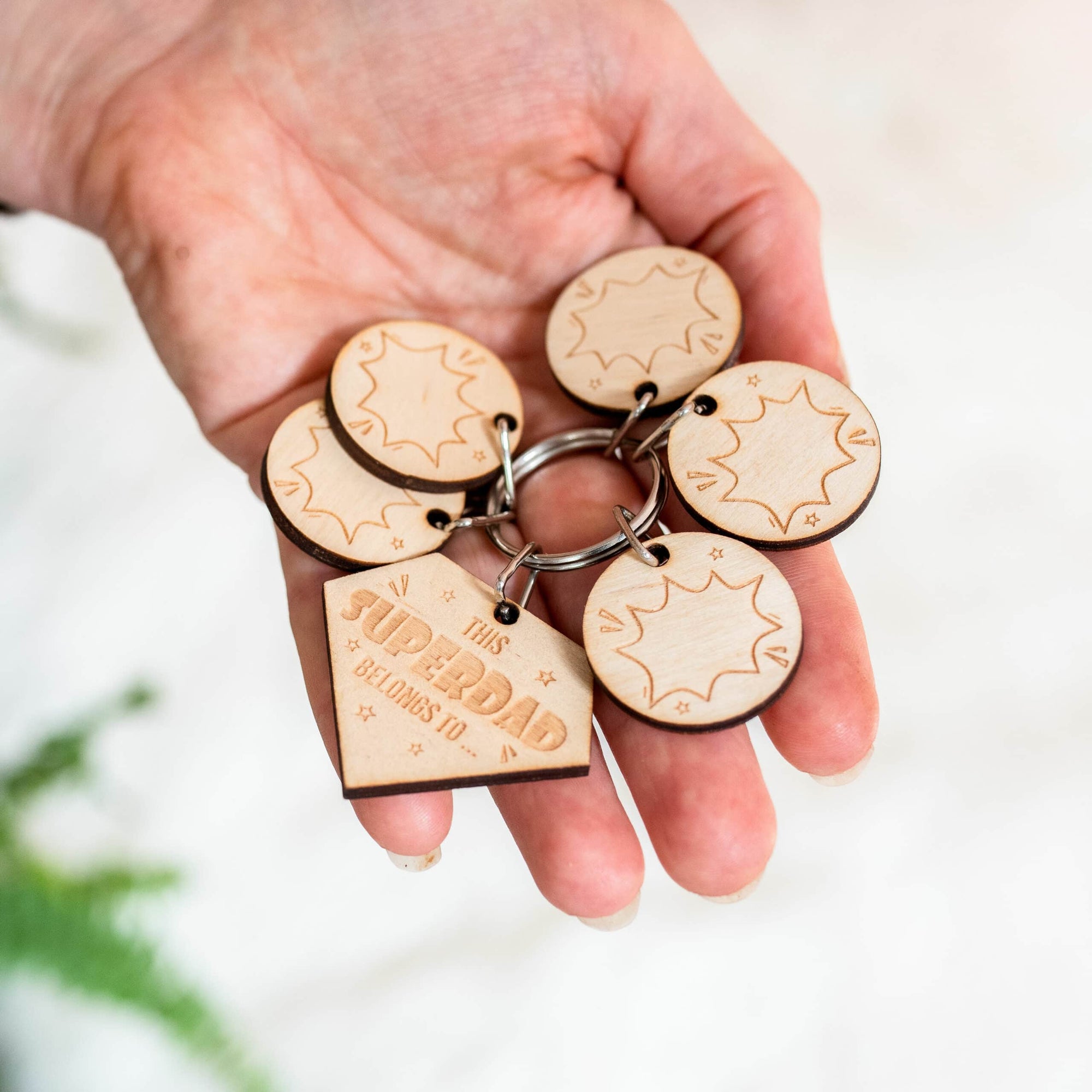 Personalised Wooden Superdad Child Family Tag Keyring