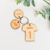 Personalised Wooden Football Sports T-Shirt Child Family Tag Keyring