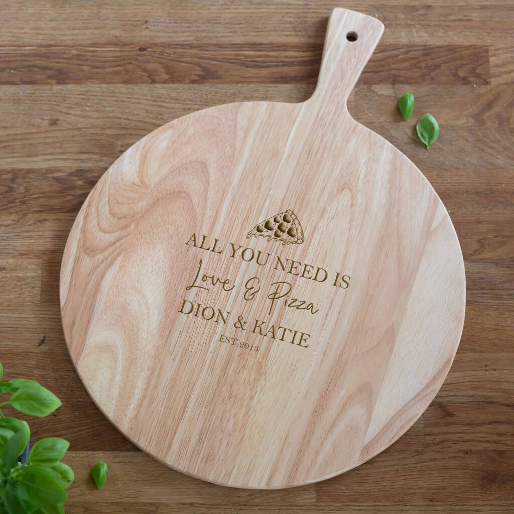 Personalised Wooden Couples Valentine Pizza Board Paddle