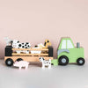 Personalised Wooden Farm Tractor Toy with Trailer and Animals