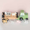 Personalised Wooden Farm Tractor Toy with Trailer and Animals